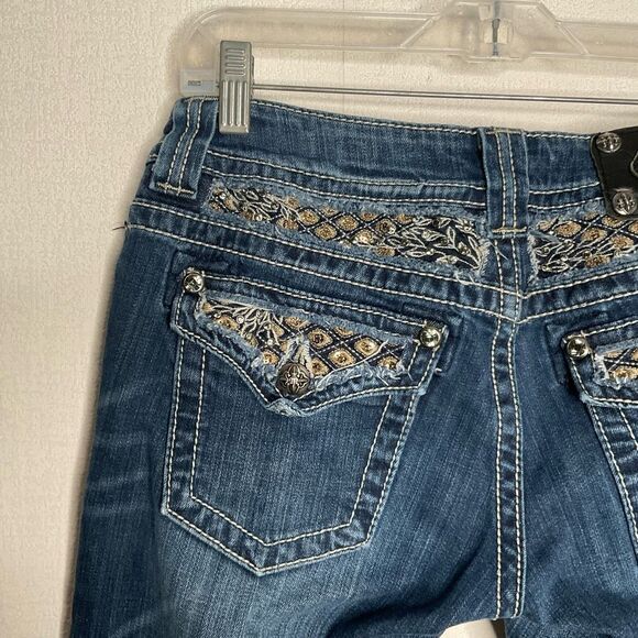 Buckle Miss Me Skinny Jeans Womens Sz 28 Blue Denim Miss Rhinestone Thick Stitch - Picture 6 of 11